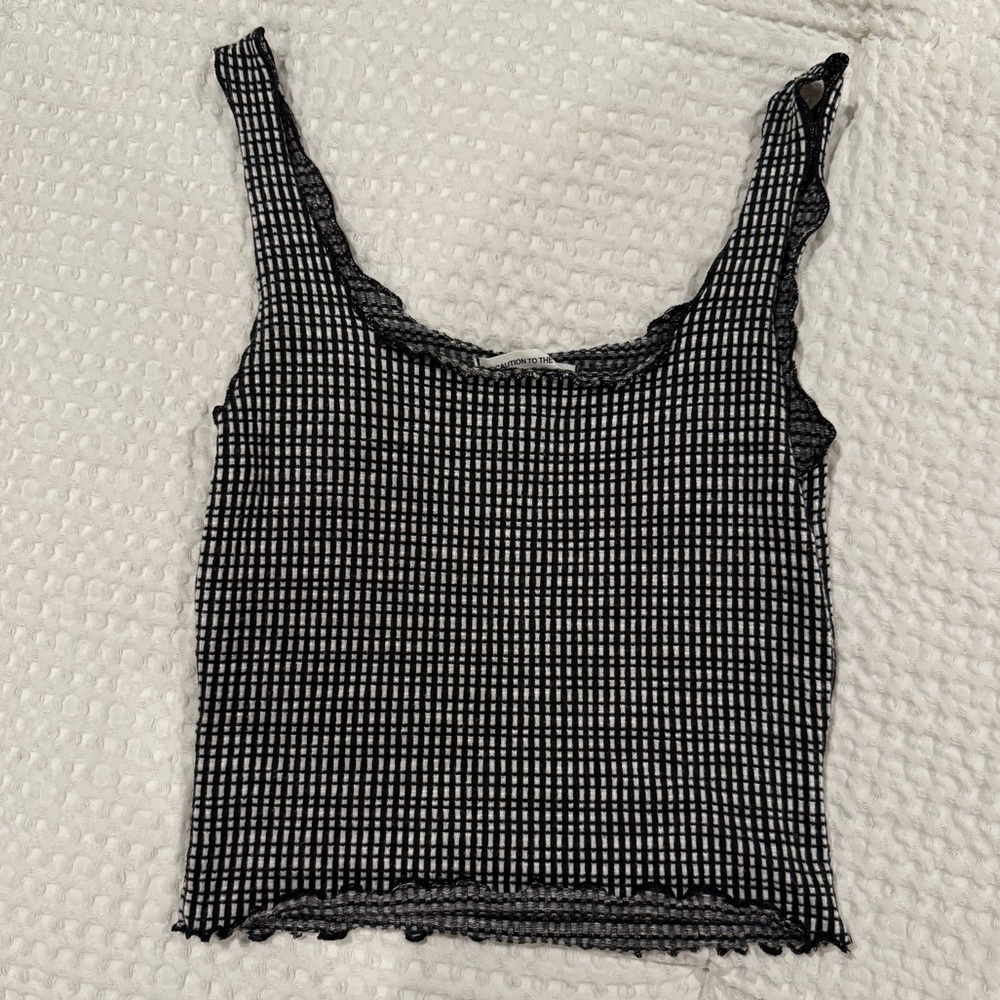 Black and White Checkered Women's Crop Tank Top